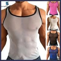 ราคา BESTSHEMens See Through Mesh Sports Tank Tops U Neck Sleeve Crop Vests Fitness Tops (49959371615)