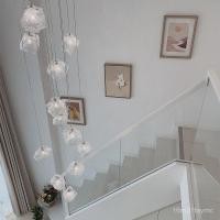 ราคา Staircase Openwork Chandelier Modern Minimalist Duplex loft Villa Duplex Hollow Rotating Light Luxury Crystal Long Chand (48050815348)