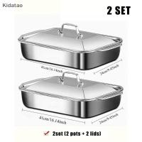 ราคา Kidatao ชุดถาดอบลึกสแตนเลส 2 ชิ้น 16x9 นิ้วพร้อมฝาปิดถาดจานสําหรับพาสต้าเตาอบปลาย่างทําอาหารใหม่ (48809245060)