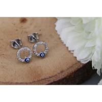 ราคา [พร้อมส่ง] ต่างหูเงินแท้ 925 CZ Blue Evil Eye / silver earrings CZ Blue Evil Eye. Silver thai Jewelry (22456295469)