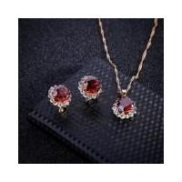 ราคา TANITTgems ชุดเครื่องประดับพลอยทับทิมขนาด3กะรัตล้อมเพชรคริสตัลแท้ (9123430745)