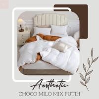 ราคา ผ้าคลุมเตียง Sprei Set Aesthetic Korea Two Tone Minimalist (ผ้าคลุมเตียงสองสี) Motif Choco Milo mix Plain White & Size Single 120x200 / Queen 160x200 / Extra King 200x200 (45252180116)