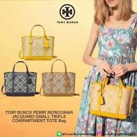 ราคา ♞TORY BURCH PERRY MONOGRAM JACQUARD SMALL TRIPLE COMPARTMENT TOTE Bag urif (29967455492)
