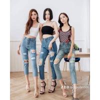 ราคา กางเกงยีนส์ทรงบอยขาดๆแบบสวยๆเก๋ๆผ้าไม่ยืดเอวสูงป้ายกวาง (18173692121)