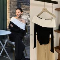 ราคา เสื้อปาดไหล่แขนยาว ช่วงอกแต่งผ้าระบายสีขาว (49505739016)