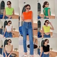 ราคา เสื้อครอปแขนกุดไหล่ล้ำเสริมไหล่ผูกโบว์ด้านหลัง☀️สวยแซ่บมากค่าผ้าเนื้อดีผลิตโดยPromthong (5986839765)