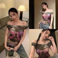 ราคา เสื้อปาดไหล่ งานผ้ามุ้ง ลายโบว์ เนื้อผ้ายืดหยุ่น ใส่สบายค่ะ (25990931071)