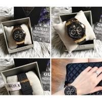 ราคา พร้อมสต็อก ！แท้% Guess Watch ขนาดหน้าปัด 38 mm ตัวเรือนสีทอง สายซิลิโคนสีด W1053L7 (25831705942)
