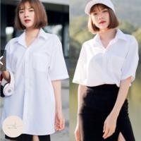 ราคา เสื้อนักศึกษาหญิง เสื้อนิสิต สีขาวสว่าง/ขาวนวล เสื้อนิสิตนักศึกษาทรงบอย ผ้าไมโคร ใส่สบาย (23839384702)