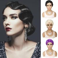 ราคา Super Short Wigs Retro Cute Water Wave Full Hair Wig Natural Black Blond Red Synthetic Cosplay Wigs for Women (11311439887)