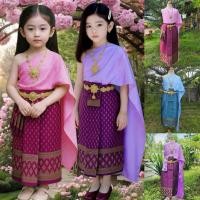 ราคา (Tn) ชุดไทยสไบเด็ก ชุดสไบหน้านางผ้าลูกไม้แจ็คการ์ด +ผ้าถุง (คละลาย) (รุ่นจีบพก) (44020602850)