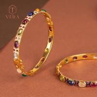 ราคา T vera - เครื่องประดับพลอยแท้ กำไลข้อมือลงยาแบบโบราณรุ่นพิรอดตำลึง Handcrafted เงินแท้ชุบทอง 22k (20422593796)
