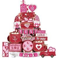 ราคา Wesiti 22 ชิ้นวันวาเลนไทน์ Tiered ถาดตกแต่งชุดวาเลนไทน์หัวใจ Love ไม้ Kiss Me Gnome เป็น Mine ถาดป้ายสําหรับวันวาเลนไทน์ Rustic Farmhouse Table Decor (46859193267)