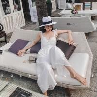 ราคา TT8284 jumpsuit ชุดจั้มสูทชีฟองผูกไหล่ขายาว (40256648722)