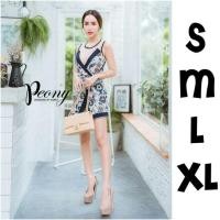 ราคา จั๊มสูทขาสั้นพิมพ์ลายแต่งผ้าซีทรูช่วงอก งานป้าย S M L XL (2643508976)