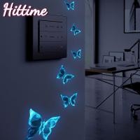 ราคา Hittime 6 ชิ้น Luminous Double Layer 3D ผีเสื้อสติ๊กเกอร์ติดผนัง Home Room Decor ผีเสื้อสําหรับตกแต่งงานแต่งงานแม่เหล็กตู้เย็น Decals P2S7 (26372426166)