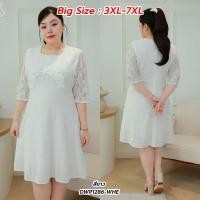 ราคา Big Size : 3XL-7XL | เดรสคอเหลื่ยมแขนลูกไม้สามส่วน ช่วงบนผ้าลูกไม้ตัดต่อผ้าเปลือกไม้ยืดเล็กน้อย สีขาว P1286 (41720336435)