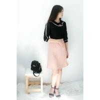 ราคา PYN Brand-เดรสสีดำลูกไม้ตัดต่อสีชมพูแขนสามส่วน (6451510390)