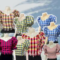 ราคา เสื้อครอป รุ่นลายผ้าขาวม้า แขนตุ๊กตา เชือกผูกหลัง Freesize (23457857265)