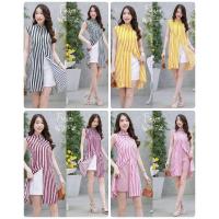 ราคา Set 2 ชิ้นเสื้อแขนกุดคอปีนตัวยาวผ่าหน้า ลายทาง มีซิปด้านหลัง มาพร้อมกับกางเกงขาสั้น สีพื้นเรียบ (23366830987)