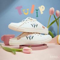 ราคา TULIP COLLECTION : รองเท้าผ้าใบลายปักดอกทิวลิป(สีขาว) (8150007144)