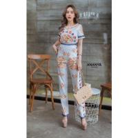 ราคา (xl) ชุดเข้าเซตผู้หญิง ชุดเซต 2 ชิ้น เสื้อแขนสั้น+กางเกงขายาวเอวสูง ลายกราฟฟิก สวยมากๆ งานป้าย ananya (16786755604)