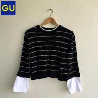 ราคา เสื้อแขนยาว สีขาวดำ ผ้าไหมพรม GU (16344570656)
