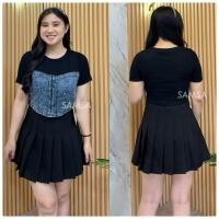 ราคา SAMSA-WOMENS TOP JEANS MIX 2238-2 | เสื้อยืดสตรี MIX JEANS | SHORT SLEEVE JEANS TOP (41226722751)