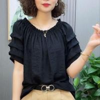 ราคา สีทึบเสื้อชีฟองผู้หญิงหลวม จุดต่ําสุด เสื้อรอบคอหลวมขนาดใหญ่เสื้อปกท้องอายุลดด้านบนผู้หญิงปลา 4.14 (50108859148)