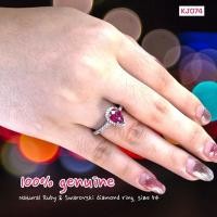 ราคา KJ074 แหวนทับทิมแท้ 100% คอรันดัมสีแดงเลือดนก ทรงหยดน้ำ ล้อมเพชร Swarovski ขนาด 54 (28622206561)