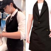 ราคา การออกแบบคอเสื้อผ้า Apron ชุดกางเกงทำงานสีดำ ชุดกางเกงทำงานแฟชั่นสำหรับร้านอาหารและร้านกาแฟ (48608117117)