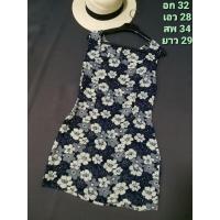 ราคา เดรสสั้นลายดอก ผ้าชีฟอง สีกรมท่า (9350791532)