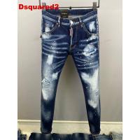 ราคา Dsquared2 กางเกงยีนส์วินเทจสีน้ำเงินสำหรับผู้ชาย กางเกงขายาวแฟชั่นมัดย้อมขาด 9837 (41862463361)