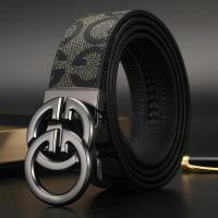 ราคา New Width 3.4cm Men's Belt Business Formal Real Leather Canvas Male Belt High Quality Metal Automatic Buckle Belt for me (52150276022)