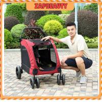 ราคา Dodopet รถเข็นสุนัข JX058 จุ50กก คันใหญ่จัมโบ้ 4ล้อ (รถเข็นหมา รถเข็นแมว พับง่าย -สีแดงเข้ม สุนัขเดินขึ้นเองได้) (11292637235)