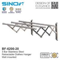 ราคา SINOR BF-6200-20 3Bar สแตนเลสราวตากผ้าแบบพับเก็บได้พร้อมการออกแบบแกนฟันราวตากผ้าติดผนัง (17497553164)