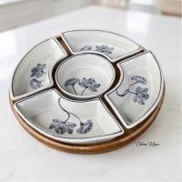 ราคา ชุดชามสังฆทานปีกโค้ง 33 ซม. WOODEN TRAY, ถาดอาหารบรรพบุรุษเซรามิกค้างคาวตรัง, ชุดอาหารเย็นเผาธูป (43751259552)