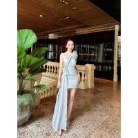 ราคา (พร้อมส่ง) Miralyn88 เดรสปาดใหล่สีเทาหม่นๆ ออกงาน ราตรี งานแต่ง เพื่อนเจ้าสาว Q. (26967294340)