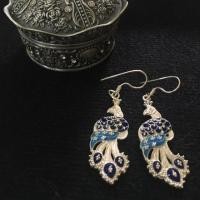ราคา ต่างหูเงินแท้ ลายนกยูง ต่างหูลงยา (212106668)