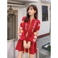 ราคา เดรสสั้น เดรสไปทะเล มินิเดรสสั้น หรือเสื้อตัวยาว ผ้าฝ้ายงานปักลาย สไตล์โบฮีเมียน แขนยาวบอลลูน เข้ารูปช่วงเอว (10779565552)