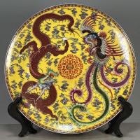 ราคา Daqing Qianlong Year-Made Dragon Phoenix Pattern แผ่นรางวัลเครื่องลายครามโบราณโบราณโบราณนิตยสารโบราณ 3.25 (52207864439)