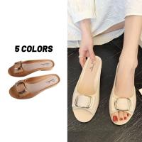 ราคา Sale80%รองเท้าสวมส้นเตี้ย เปิดปลายเท้า หัวมนสีทูโทน แต่งอะไหล่เข็มขัด เบอร์ 36-41 (58) (29039504330)