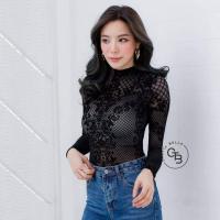 ราคา AB119 บอดี้สูทแขนยาว ซีทรู แต่งกำมะหยี่ ผ้าเนื้อดี เสื้อผ้าแฟชั่น สำหรับผู้หญิง บอดี้สูท แขนยาว บอดี้สูทซีทรู เสื้อผ้า (4159806803)