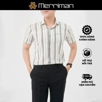 ราคา MERRIMAN - เสื้อเชิ้ตแขนสั้น สีขาว - เขียว ลายทางแนวตั้ง Slimbody Hybrid Form (47960694846)