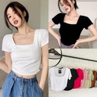 ราคา เสื้อครอปแขนสั้นคอเหลี่ยม ผ้าเรย่อน ป้ายTOPSHOP (24390998804)