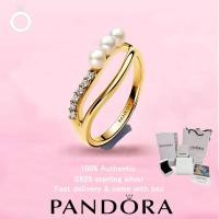 ราคา (132)เครื่องประดับชุบทอง PANDORA ใหม่ ของขวัญวันวาเลนไทน์ Top Choice Pearl แหวนคู่ (55310165576)