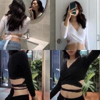 ราคา พร้อมส่ง✨เสื้อครอปแขนยาวทรงไขว้หน้าผูกเอวใส่ได้หลายแบบ (7059343609)