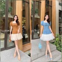 ราคา เดรสยีนส์ฟอกคอเหลี่ยมแขนตุ๊กตา (28673604247)