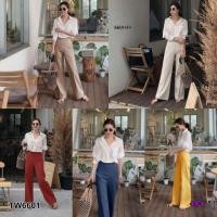 ราคา ชุดเข้าเซทผู้หญิง เซท เสื้อเชิ้ต แขนยาว สีขาว + กางเกงขายาว ทรงขากระบอก ชุดทำงาน เสื้อผ้าแฟชั่น 6601 (2317294996)