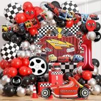 ราคา 1 ชุด McQueen Racing Car Theme สีดําสีแดงบอลลูนโลหะรถฟอยล์บอลลูนและ 2D ฉากหลังแบนเนอร์สําหรับ 1-8th Boys Baby Shower Birthday Party Decor เด็ก (50703695270)